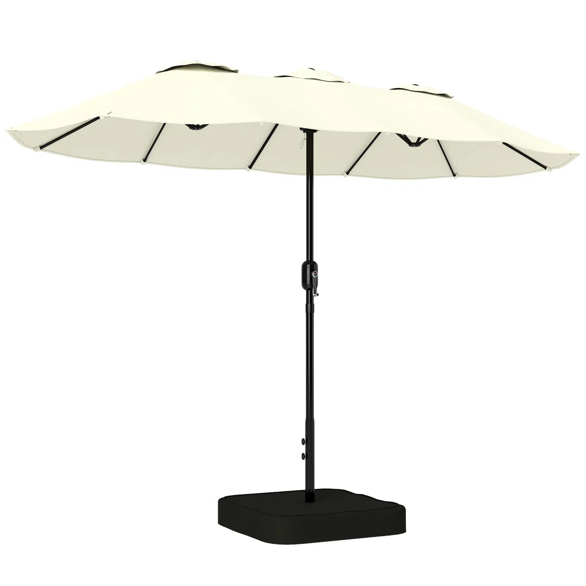 Outsunny Ombrellone Doppio da Giardino 3x1.5 m con Base a Croce, Sacchi di Sabbia, Ombrellone da Esterno Rettangolare con Manovella, 12 Stecche, UV 50+, per Patio Terrazzo Balcone