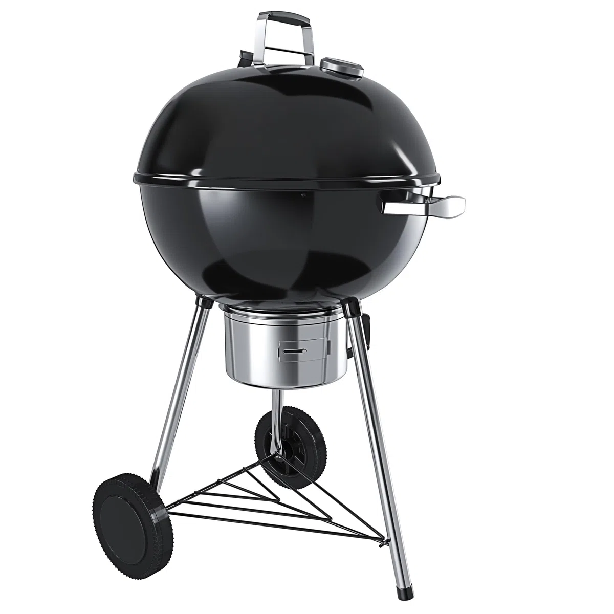 Barbecue 57 Cm Rotondo A Carbonella Carbone BBQ Portatile Compatto Grill Griglia Da Giardino Picnic Balcone Terrazzo Con Coperchio Ruote E Termometro Integrato Colore Nero