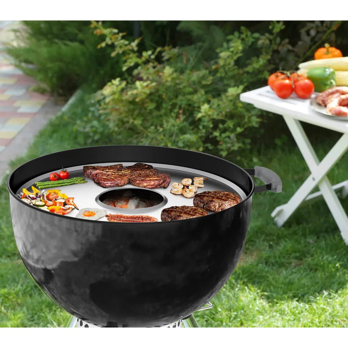 Onlyfire Piastra per Grigliare in Acciaio Inossidabile,Plancha Grill per Weber 57 CM bollitore a Carbone