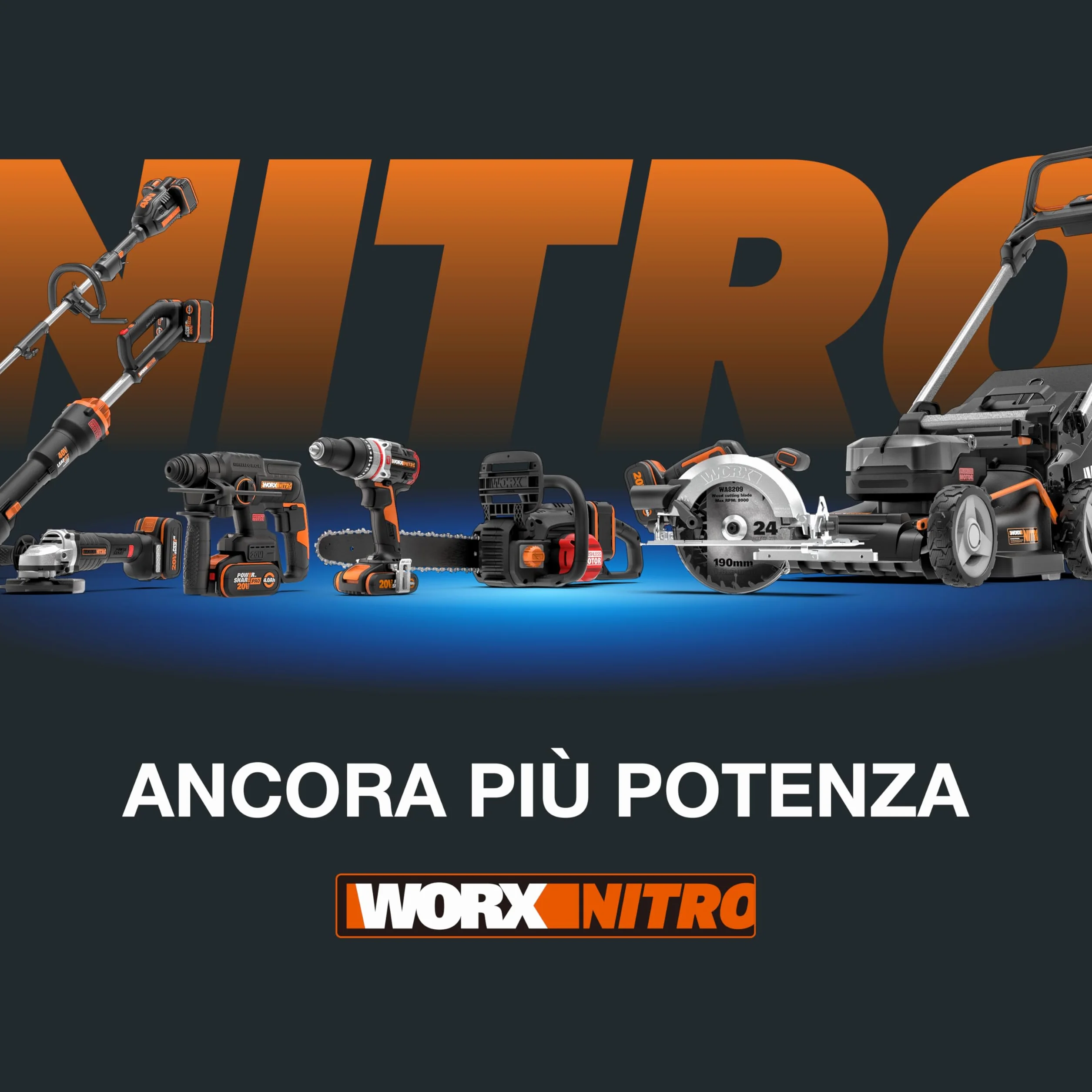 WORX Nitro WG350E.9 Motosega a batteria 20 V – potente sega per legno – 10 m/s – lunghezza di taglio 30 cm – compatta e sicura – solo utensile