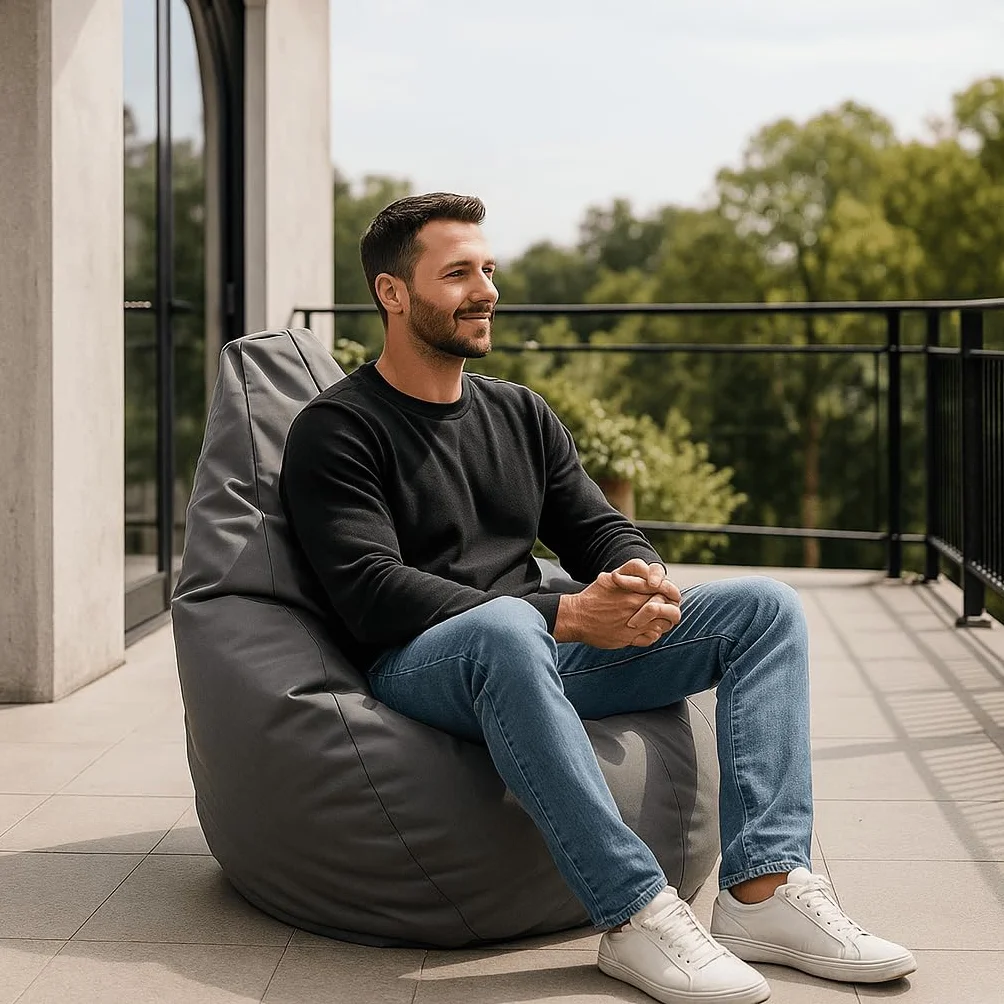 Pouf per esterni e interni, con imbottitura ecologica, cuscino da pavimento, 225 l, grigio