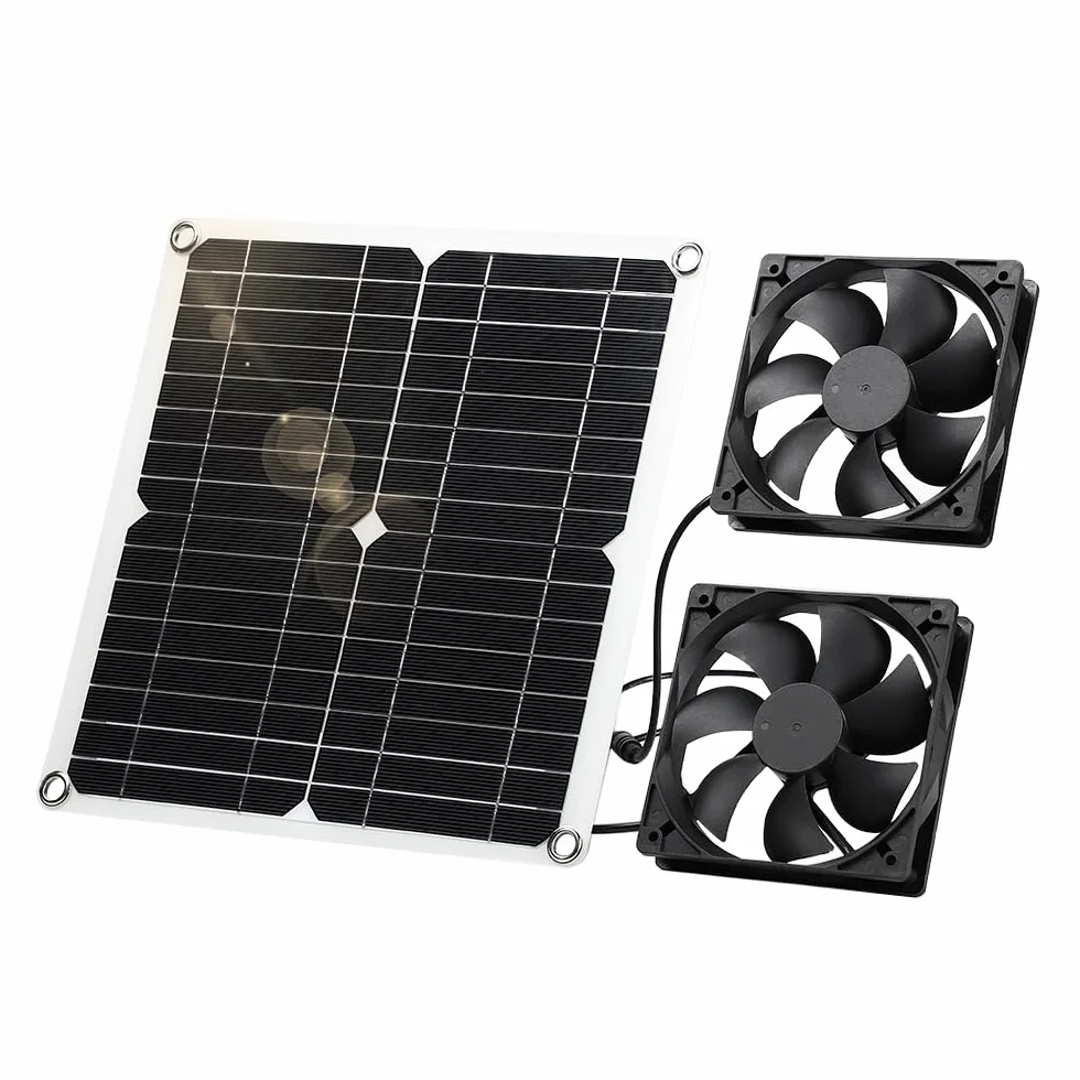 Kit di ventilatori a pannello solare, 12 W, resistente alle intemperie, con ventola CC per piccoli pollai, serre, capannoni, case per animali domestici, scarico finestre (doppia ventola)