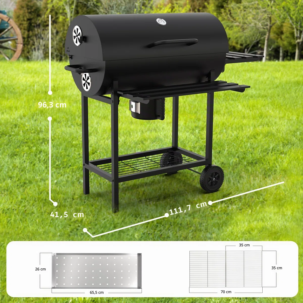 DEWINNER Barbecue a Carbone di Legno XXL con Griglia di Cottura XXL con Due Ripiani, Pinza per Carne alla Griglia, Sfiato Regolabile, Guanti Anti-Bruciore
