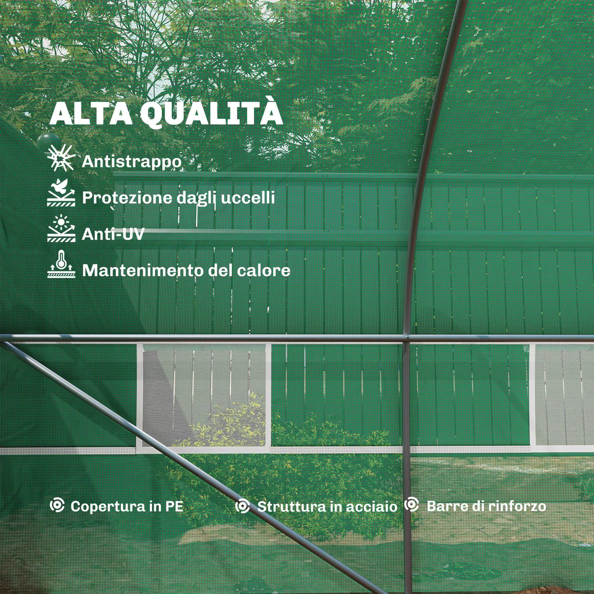 Outsunny Serra da Giardino a Tunnel 8x3x2 m con Porta Avvolgibile, Serra per Orto a Punta con 12 Finestre, Copertura in PE e Struttura in Acciaio, Verde
