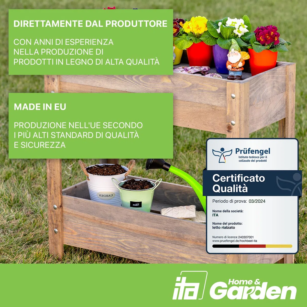 ITA Fioriera Rialzata 80x37x78 cm in Legno Naturale - Aiola con Due Livelli - Perfetta per Giardino, Terrazza, Balcone - Made in EU - Qualità Diretta dal Produttore