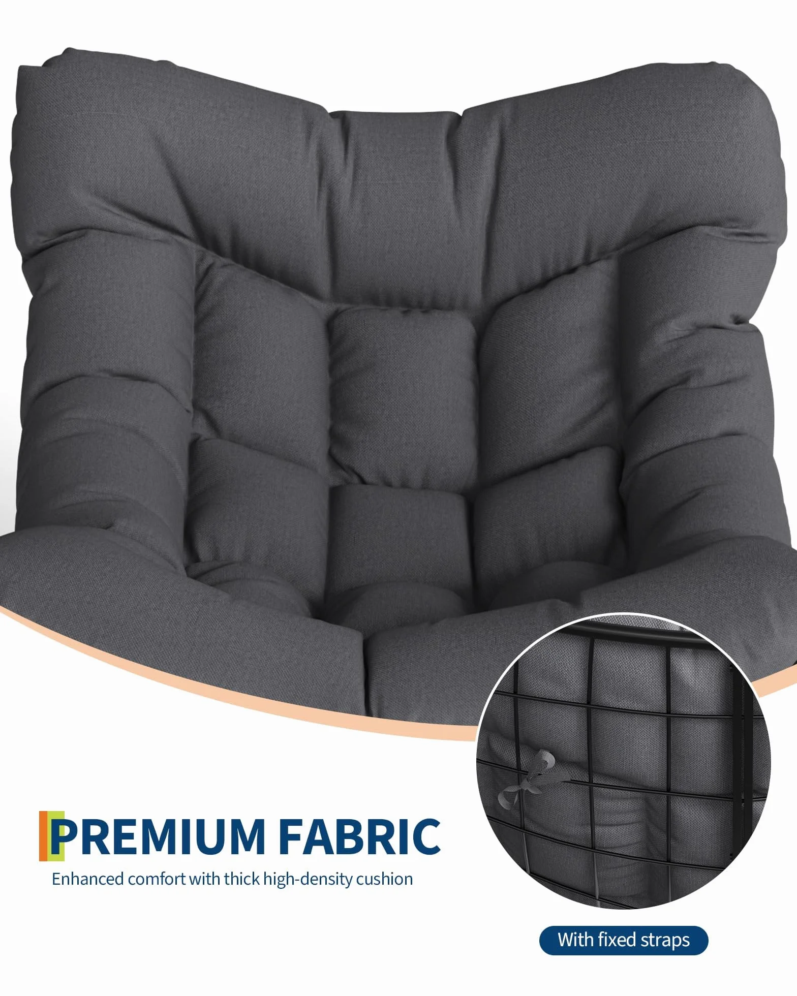 1 Sedia in Filo Ferro, Sedia Dondolo a Forma Uovo Telaio Quattro Pezzi Smontabile Rivestito Plastica Cuscino Tessuto Imbottitura Cotone PP Cuscino Sottovuoto Sedia a Dondolo