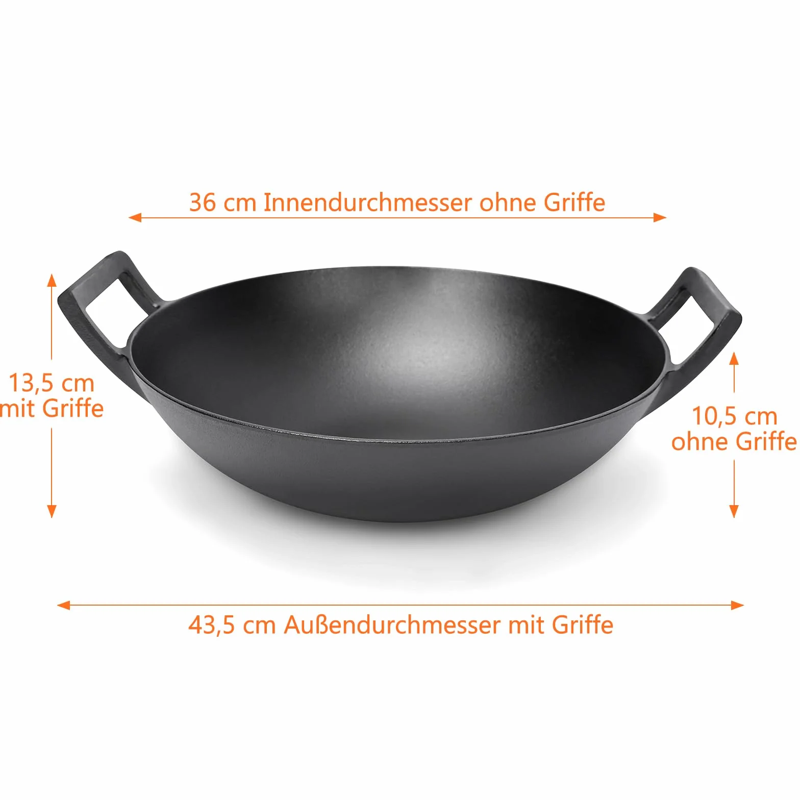 GFTIME Wok in ghisa Ø 36 cm universale per barbecue a gas, grill, induzione, fuoco, Weber Spirit, Genesis gourment, Enders, Weber da 57 cm, pre-stagionata, resistente al calore, non stick, Ø 36 cm