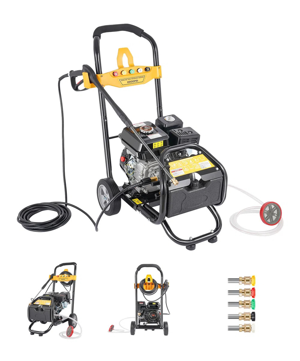 7,5 CV Idropulitrice a Scoppio 4 Tempi 200 Bar Idropulitrice Professionale Portatile con 5 ugelli | Idropulitrice Benzina Auto Giardino Autoadescante con tubo da 10 m | 3400RPM 9 LPM