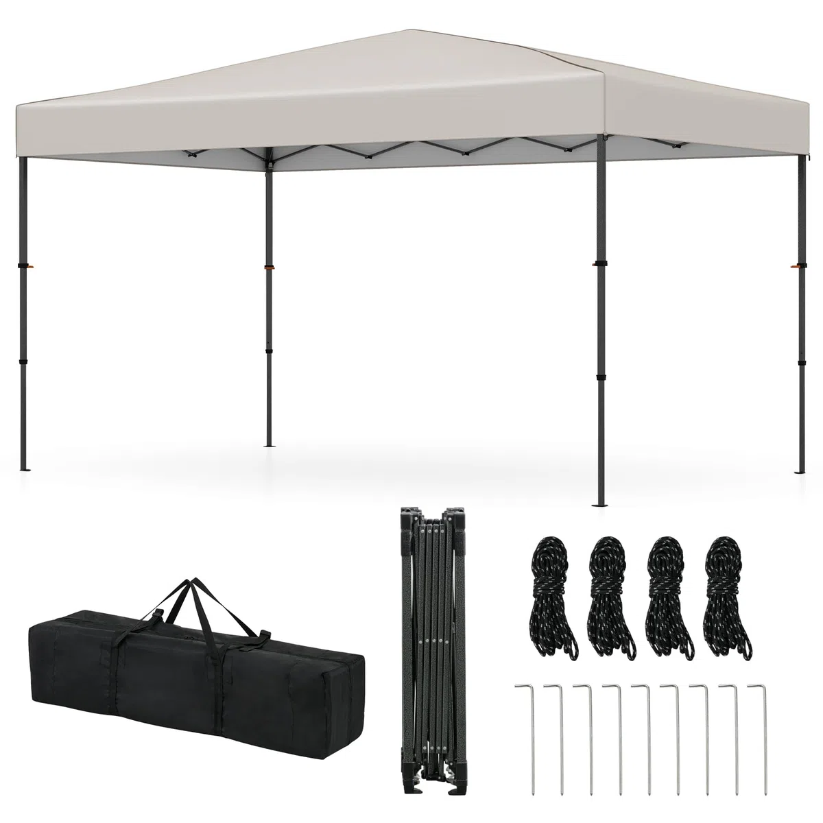 COSTWAY Gazebo Pieghevole Impermeabile, Gazebo Esterno Resistente con Acciaio Regolabile, Borsa Portatile, 9 Picchetti e 4 Corde Antivento, per Giardino, Feste e Barbecue (Beige, 3,65 x 2,25 m)