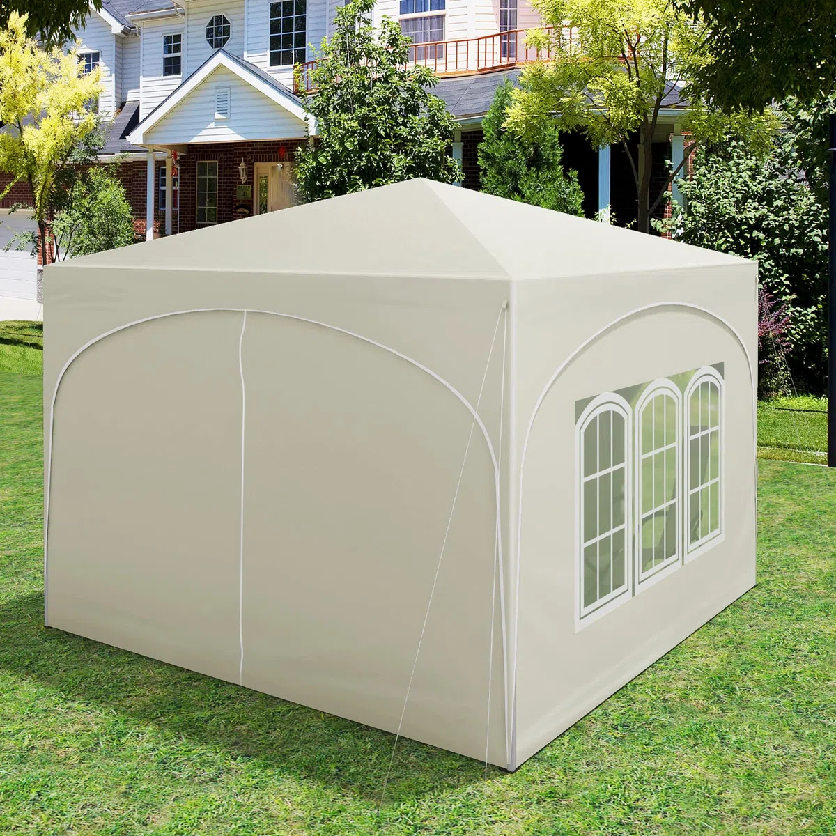 WOLTU Gazebo Pieghevole da Giardino, Gazebo Idrorepellente Pop Up da 3x3m Pannelli Laterali, Tendone Esterno, Altezza Regolabile, Protezione UV, con Custodia Beige