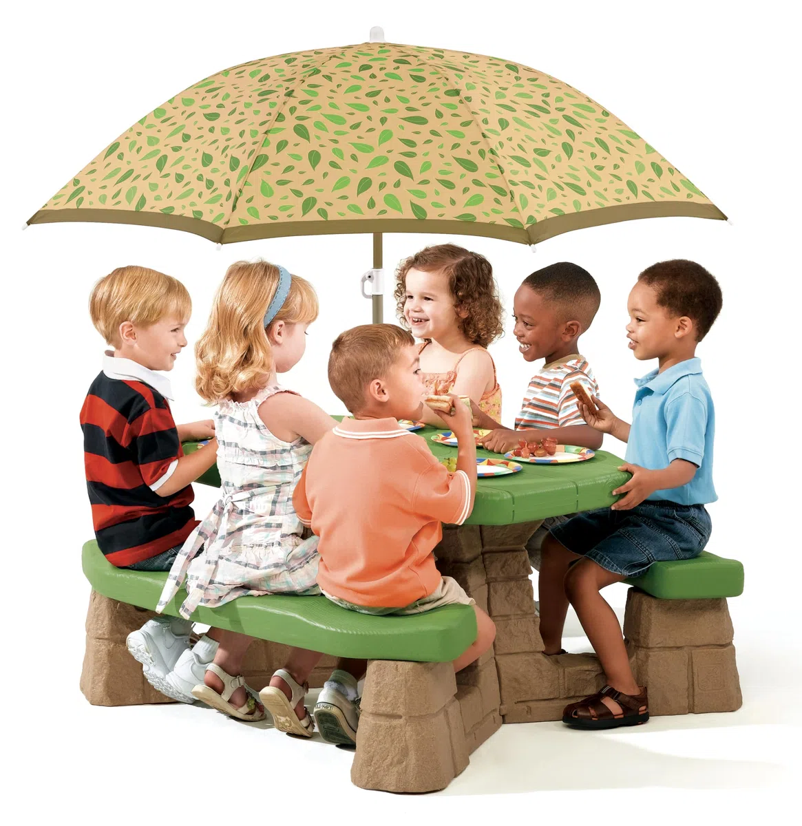 Step2 Naturally Playful Tavolo da picnic per 6 bambini con ombrellone | Set da picnic per bambino in plastica