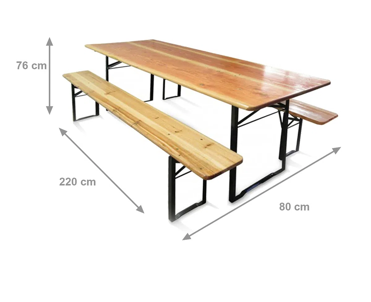 Dmora Set Tavolo e panchine richiudibili da birreria, Colore Marrone, Misure Tavolo 220 x 76 x 80 cm, Misure Panca 220 x 46 x 24 cm