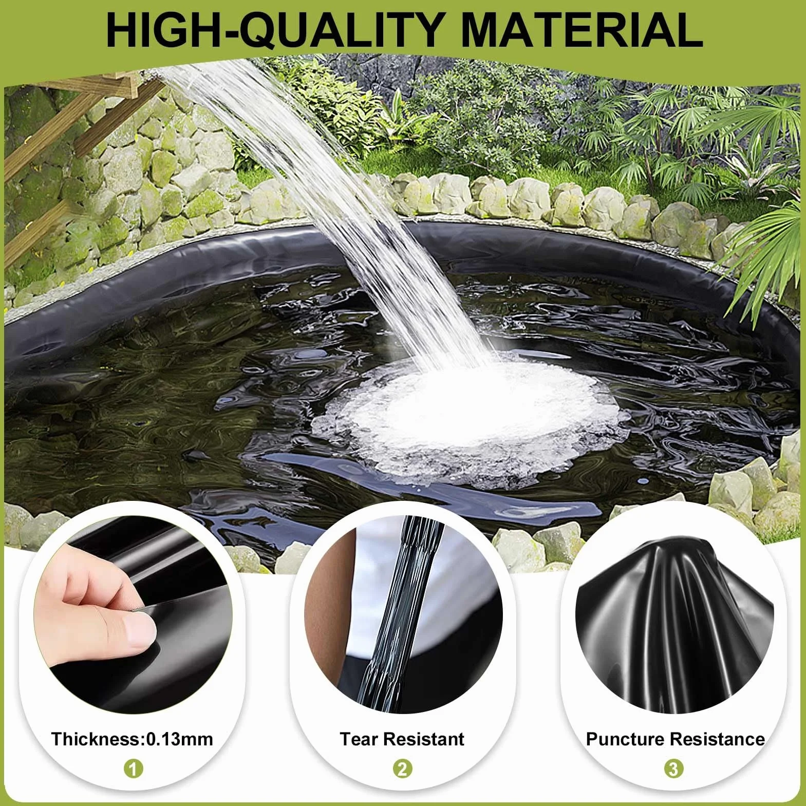 Telo per laghetto, 2x3m 3x4m 4x7m 5x5m 6x8m 8x10m 10x15m, Telone resistente pieghevole in HDPE per laghetti all'aperto, laghetto con pesci Koi, lago artificiale, isolamento da giardinaggio(6x10m)