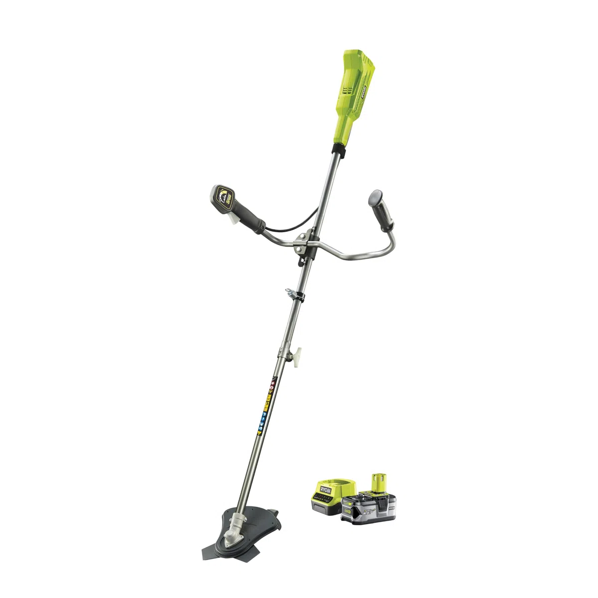 Ryobi RBC18X20B4F Decespugliatore a Batteria 18V ONE+, Larghezza di Taglio 20 cm (lama) - 30 cm (filo), Batteria 4.0 Ah Inclusa, Impugnatura a Manubrio