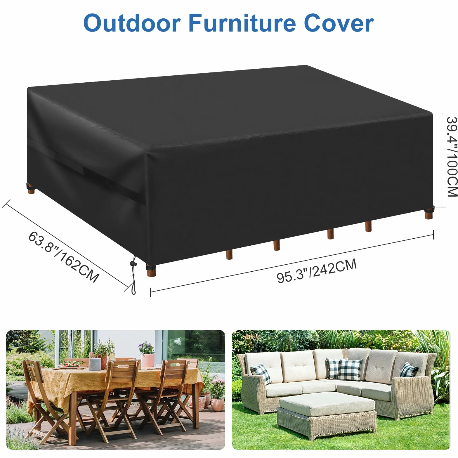 Copertura per Mobili da Giardino, 242 x 162 x 100cm Copertura Impermeabile per Tavolo e Sedie da Esterno, Antivento, Anti-UV, Tessuto Oxford