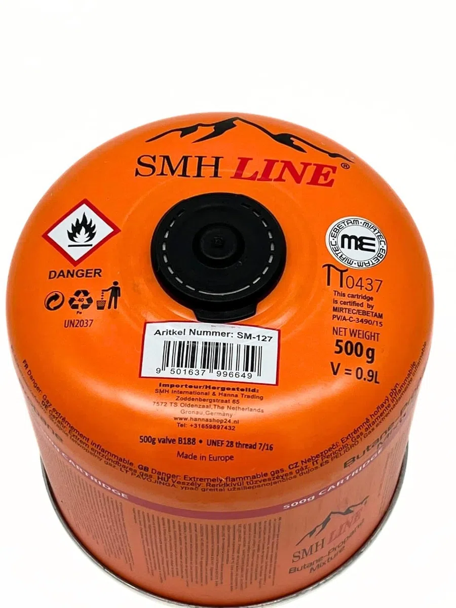 SMH LINE Cartuccia a vite butano 12 x 500 g filettatura universale 7/16 cartucce di gas cartuccia valvola EN 417 filettatura Bruciatore a filo propano miscela cucina campeggio fornello a gas