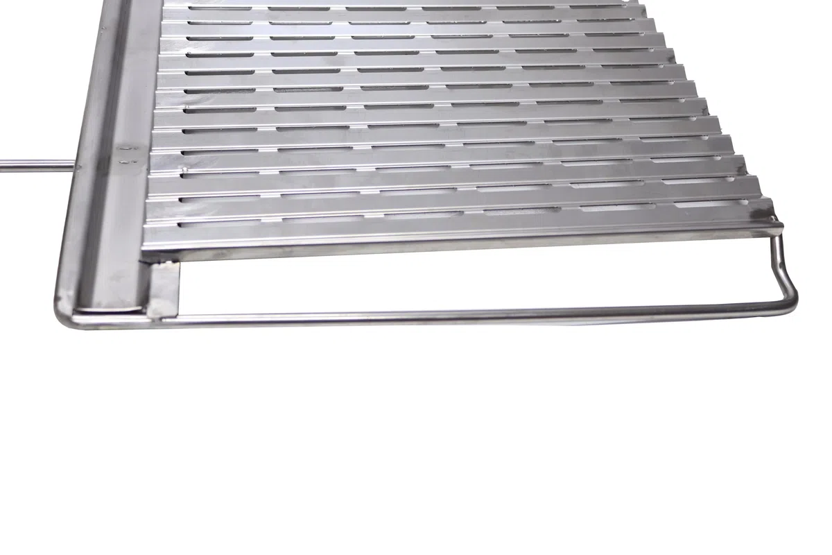 FONDERIA BONGIOVANNI | Graticola per Camino | Graticola per Barbecue | in Acciaio Aisi304 Inox 18/10 | Griglia Inox per Barbecue con Recupero Oli | 84x40 cm