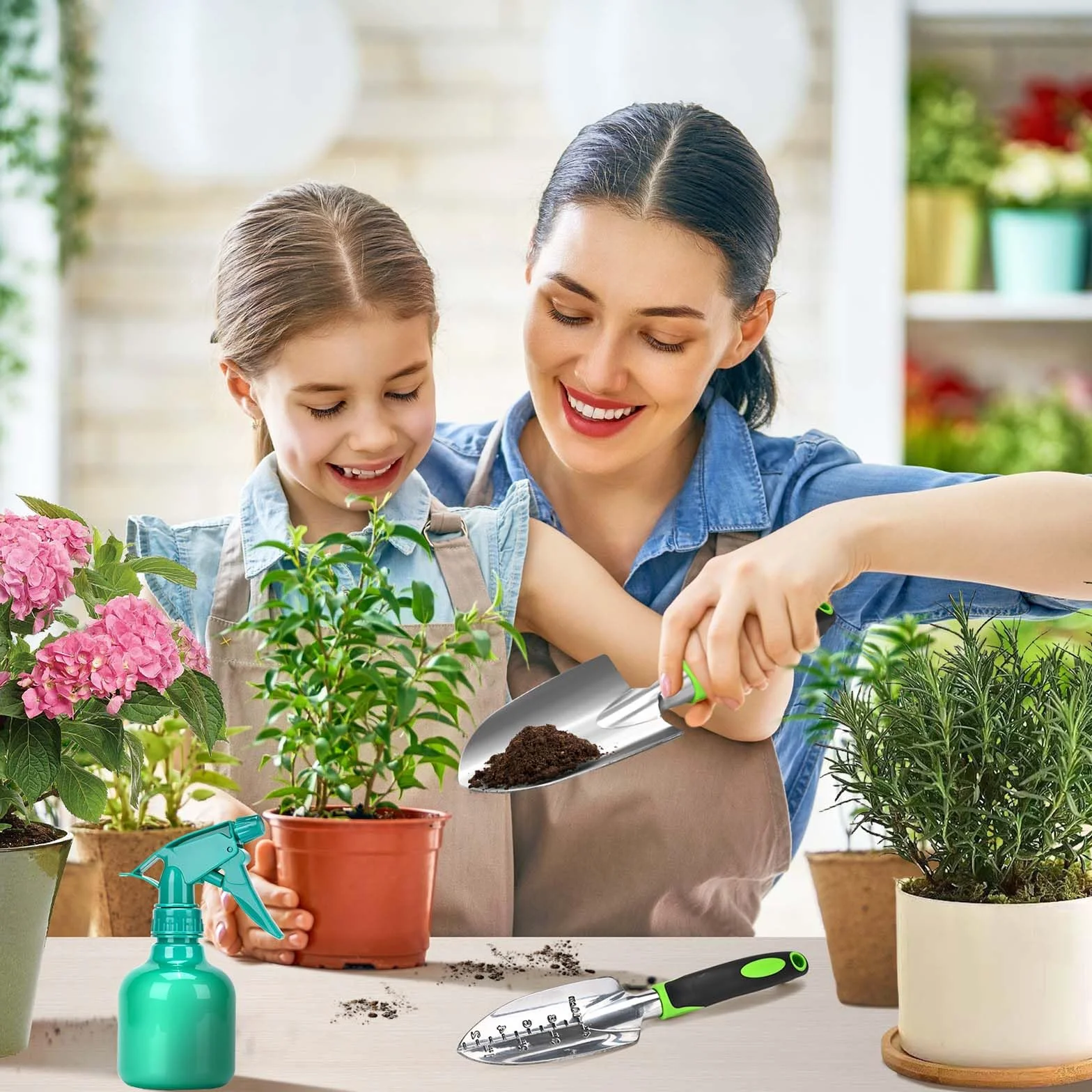 Mactoou Set di attrezzi da giardinaggio, 12 Pezzi kit giardinaggio con paletta giardinaggio, Tappetino per Rinvaso di Piante, Borsa, Set Giardinaggio Regali da Giardino per Donna Uomo