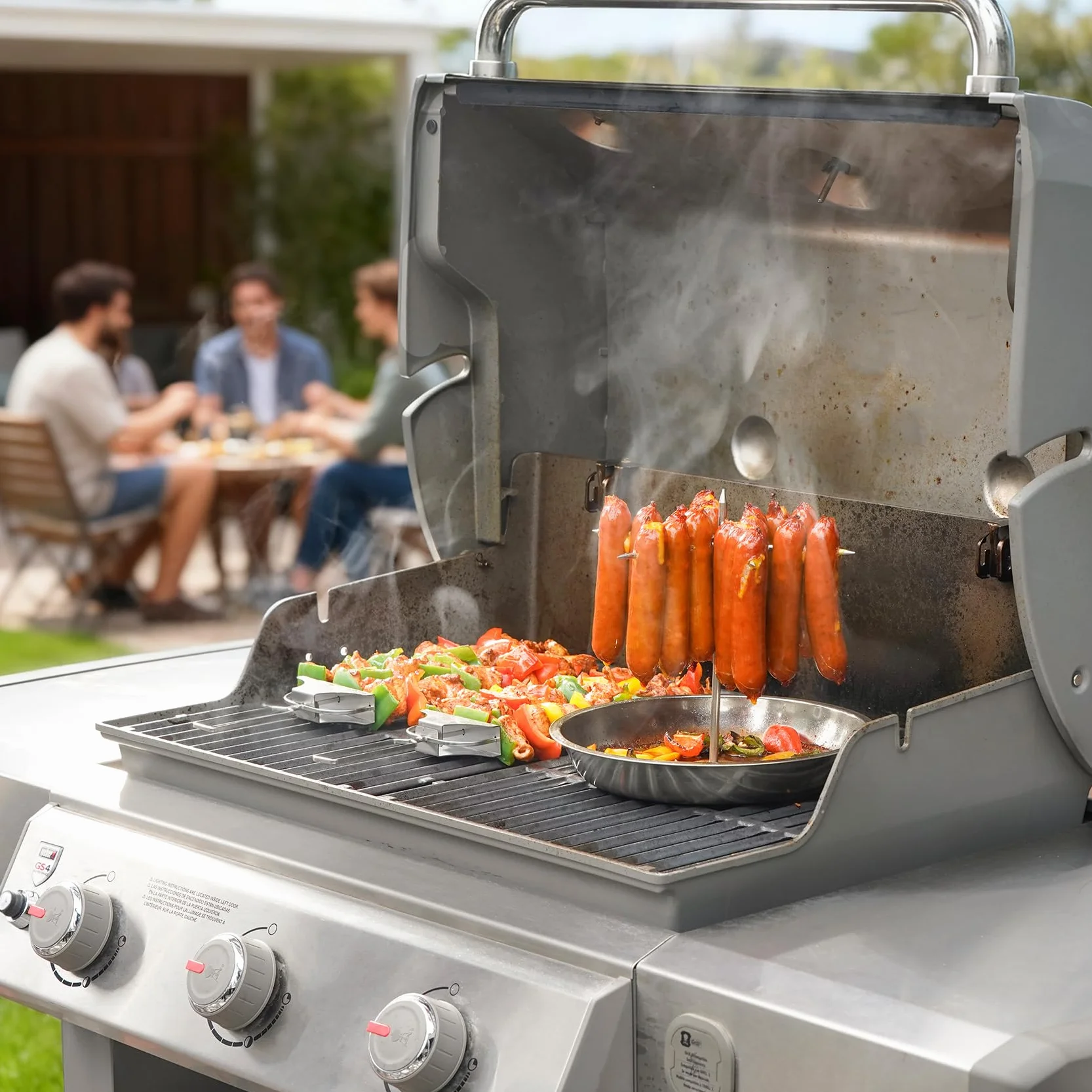 Onlyfire Spiedino Verticale Multifunzione per Barbecue, Spiedo per Carne in Acciaio Inossidabile con Forchette Rimovibili per Pollo e 2 Diverse Misure di Spiedi per Shawarma, Pollo Intero, Pesce
