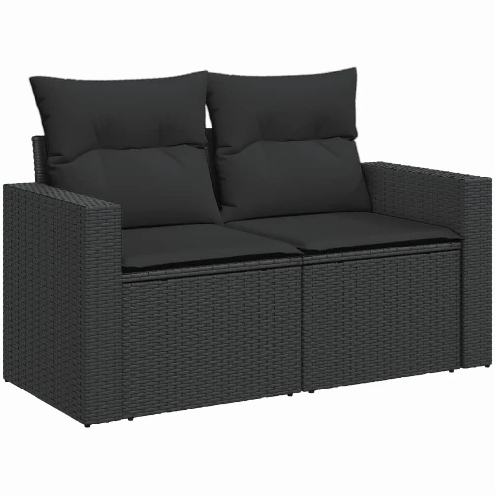 Festnight Divano Esterno 2 Posti, Divano da Giardino con Contenitore, Divanetto da Esterno, Salotto da Giardino, con Cuscini in Polyrattan Nero