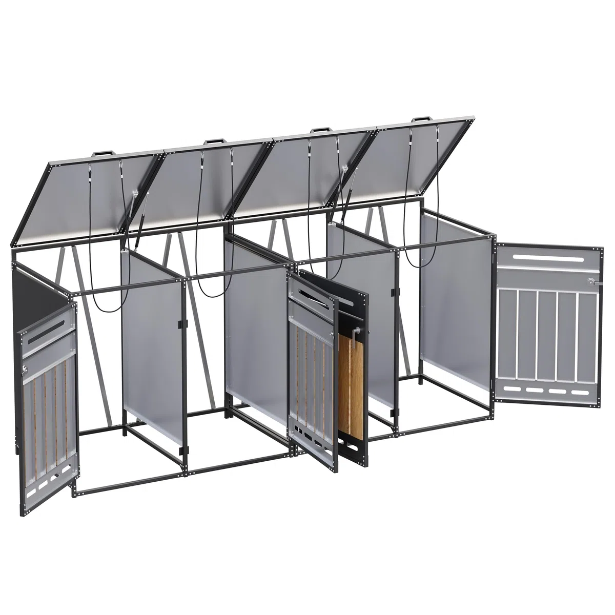 Contenitore per bidoni della spazzatura con coperchio idraulico, rivestimento verticale effetto legno, ventilazione a fori lunghi, armadio da giardino in ferro con serratura (1, grigio-2)