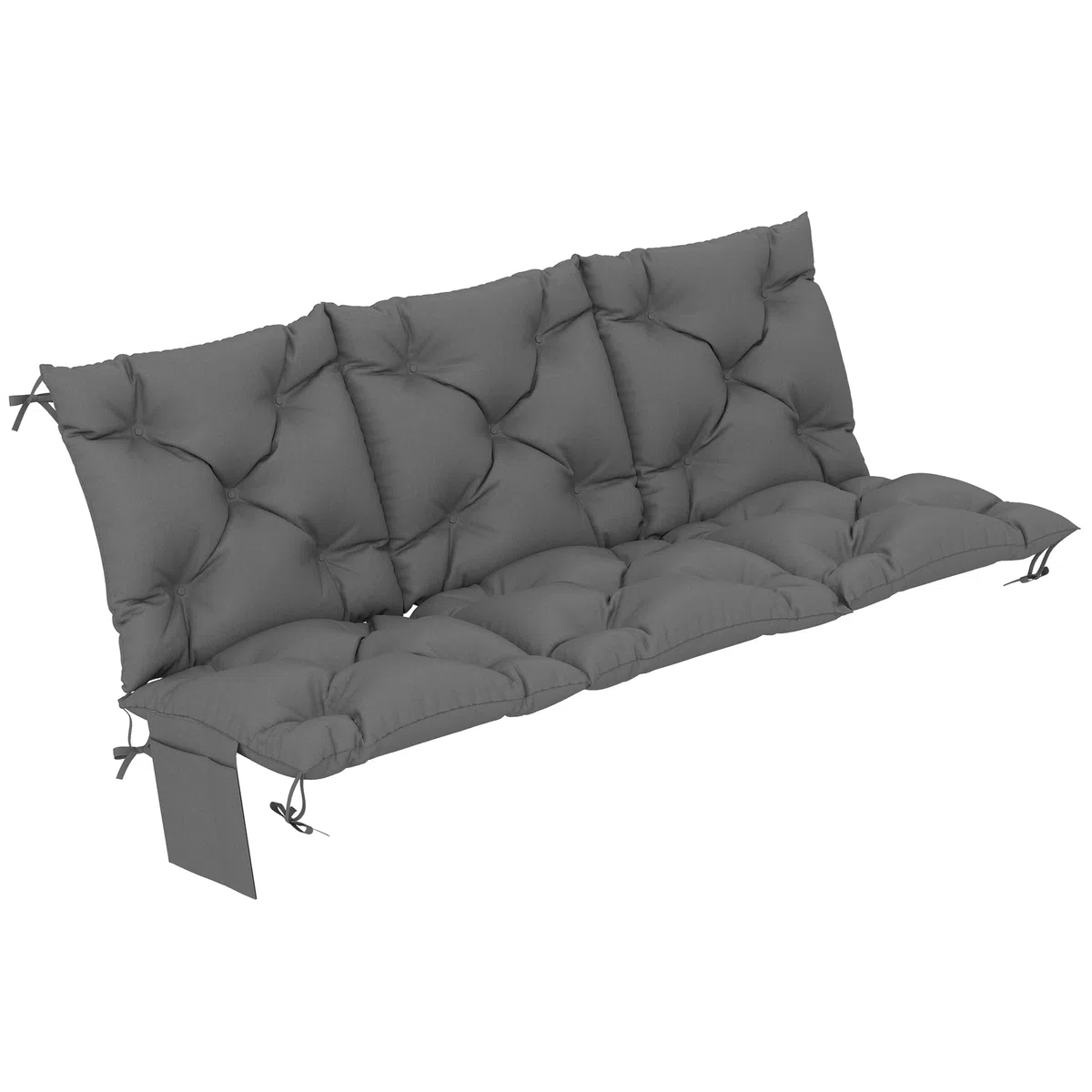 Outsunny Cuscino per panca a 3 posti, 150 x 100 x 10 cm, con nastri, schienale, per esterni, UPF30+, con tasca laterale, impermeabile, per panca a dondolo, grigio scuro