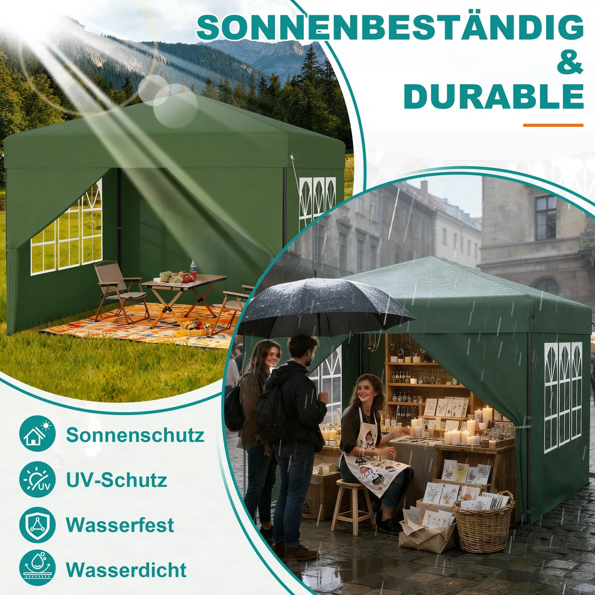 ACXIN Gazebo 2,5 x 2,5 m tenda pop-up pieghevole con 3 livelli di altezza regolabile, tenda per feste con tetto argento-Oxford, gazebo da giardino con corde picchetti e borsa per il trasporto (verde