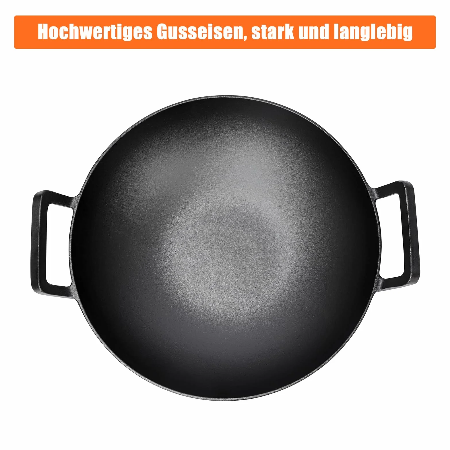 GFTIME Wok in ghisa Ø 36 cm universale per barbecue a gas, grill, induzione, fuoco, Weber Spirit, Genesis gourment, Enders, Weber da 57 cm, pre-stagionata, resistente al calore, non stick, Ø 36 cm