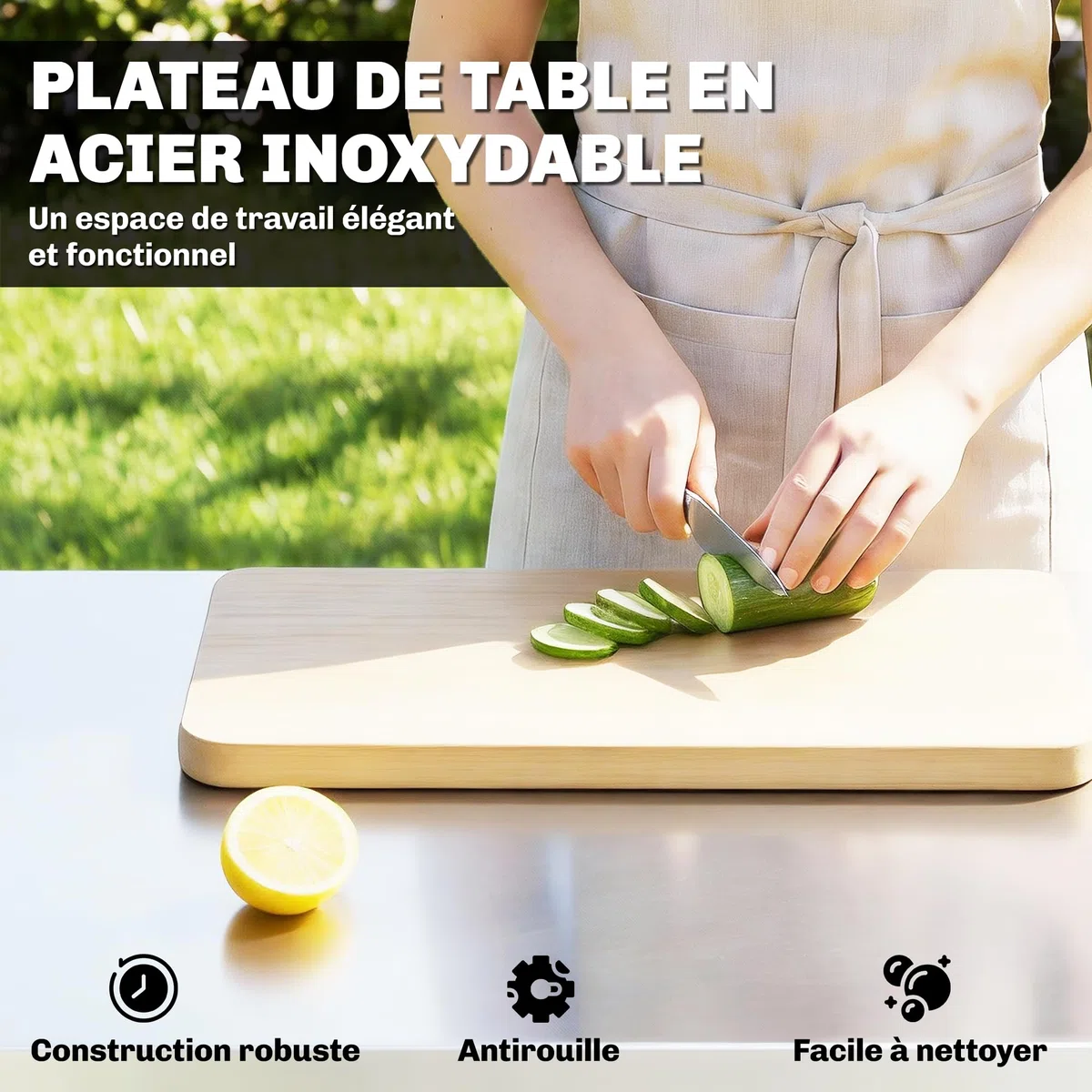 Outsunny Carrello per barbecue in acciaio inossidabile, tavolo di preparazione per esterni di 85 x 60 cm, con piano di lavoro e rotelle, dessert da giardino stabile per forno a pizza e griglia