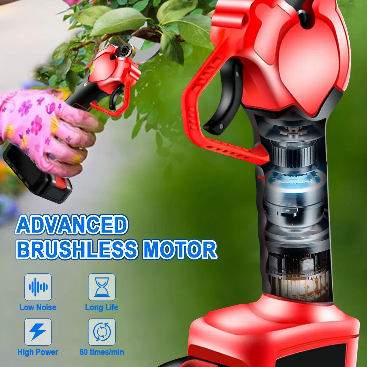 Cesoie da potatura a batteria 40 mm, 21 V, motore senza spazzole, cesoie elettriche da giardino, lame SK5 con blocco di sicurezza, forbici da giardino a batteria per alberi da frutto, giardini, rami