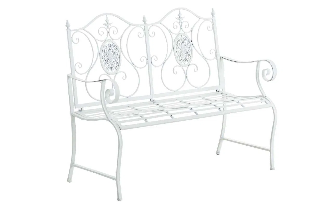 CLP Panchina da Giardino Punjab in Ferro Laccato - Panca Nostalgica Alto Schienale - Panca Stile Rustico per Esterno - Panchina Rétro Resistente ca. 120x50cm, Colore:bianco