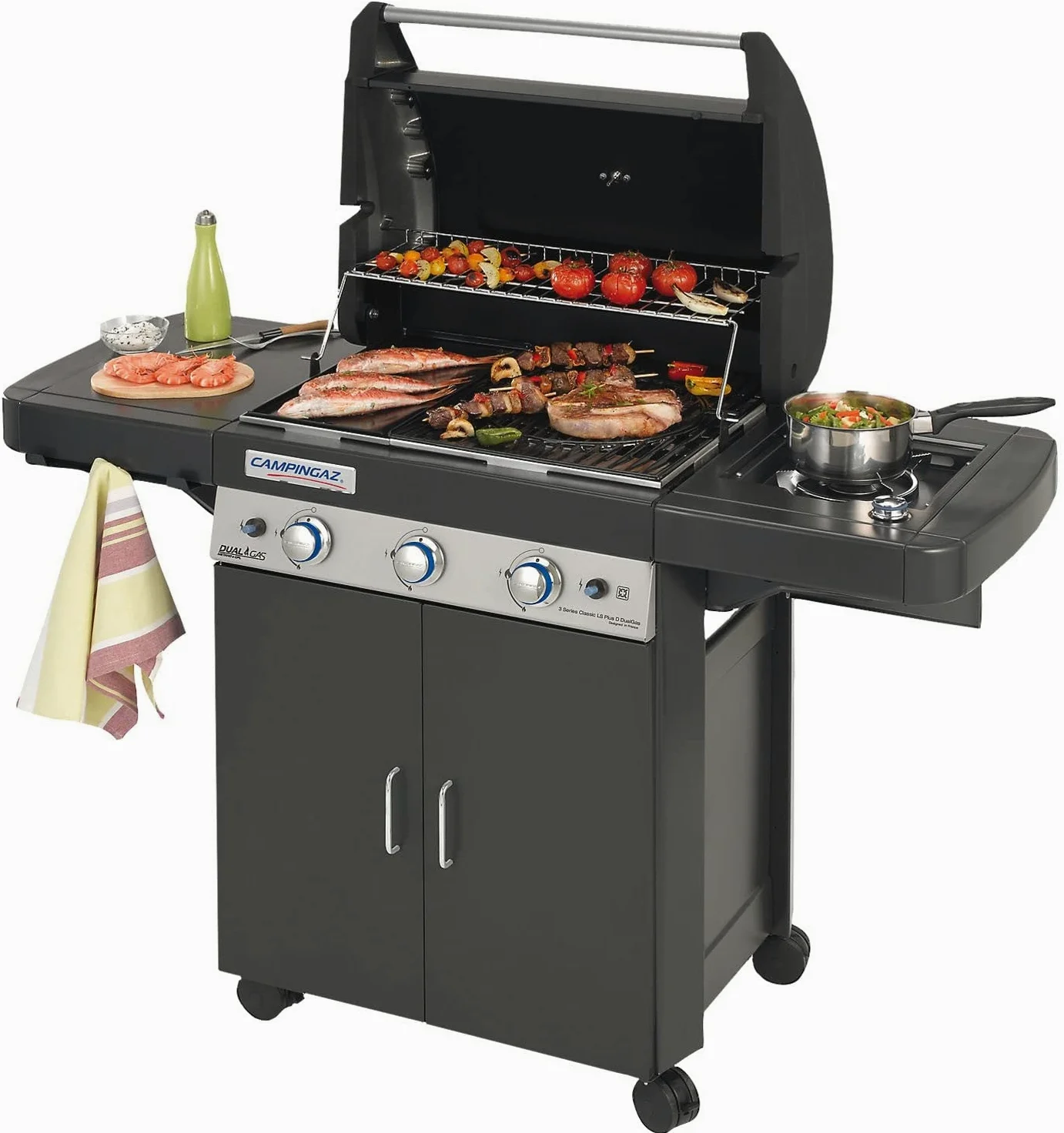 Campingaz 3 Series LS Plus Dual Gas Barbecue Gas, BBQ con 2 Grill, 3 Bruciatori in Acciaio Inox e 1 a Lato