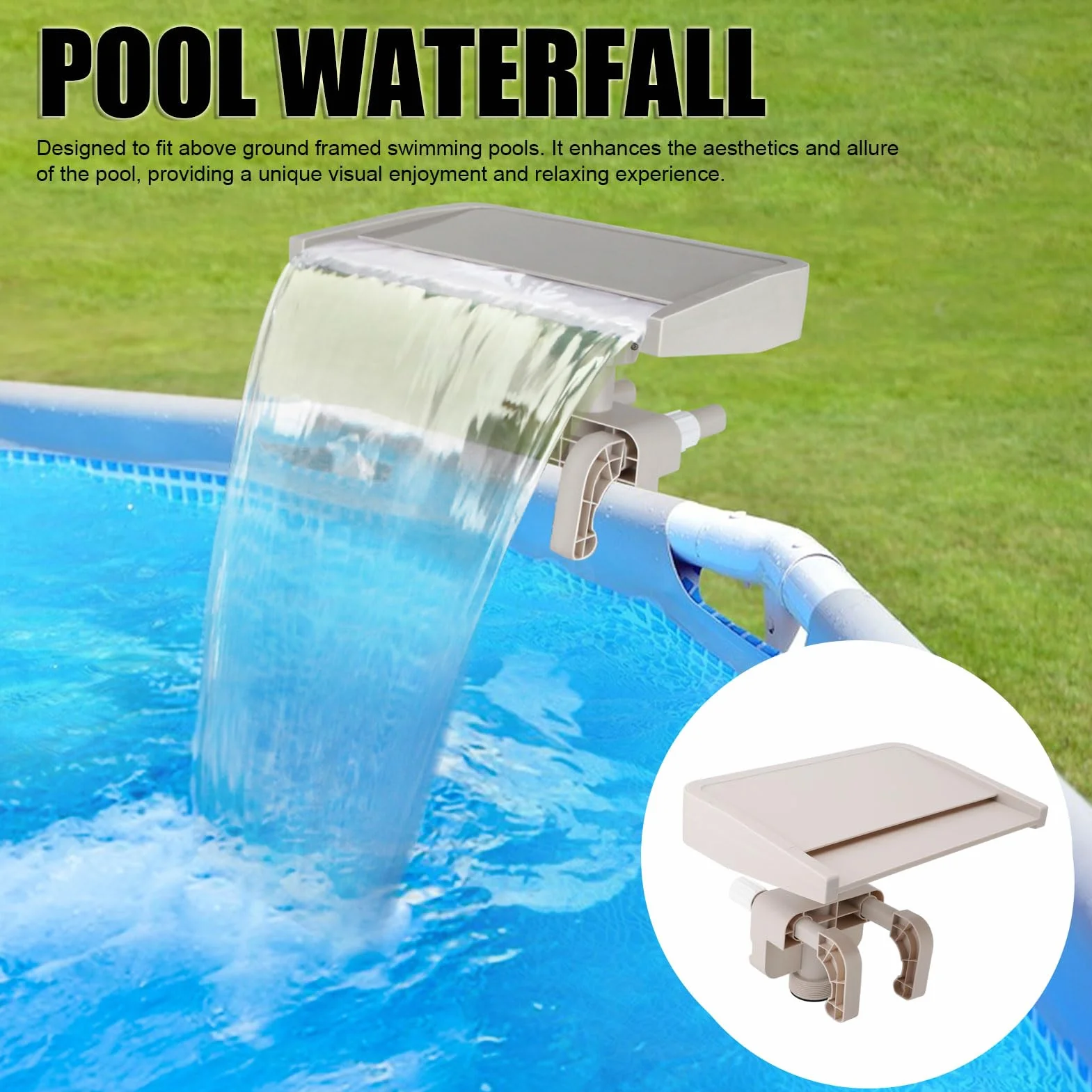 Ejoyous Cascata per Piscina, Accessorio per Piscina Fuori Terra con Luci a LED, Design Staccabile per il Relax e il Raffreddamento, Fontana per per L'arredamento Esterno