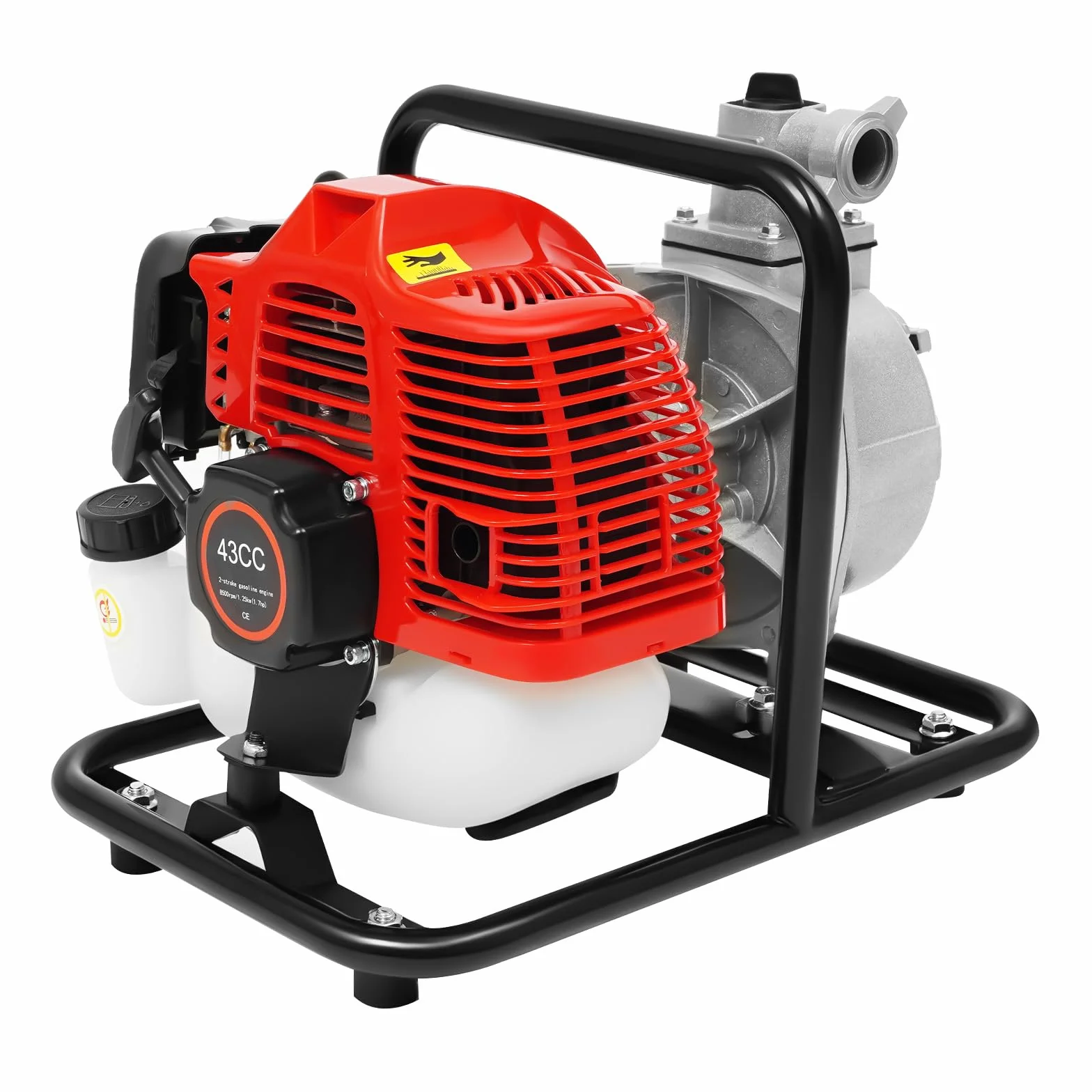 Pompa acqua benzina 1,25 kW/1,7 hp 8000 l/h 30 m, motore 2T, bottiglia olio, filtro | irrigazione/drenaggio (610 g carburante)