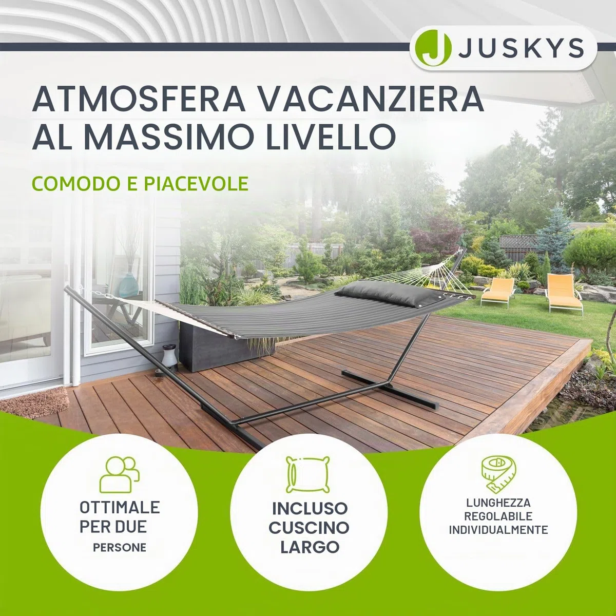 Juskys amaca Cata con telaio e cuscino – Lettino doppio da esterno per due persone – Telaio con capacità di carico fino a 200 kg – Antracite
