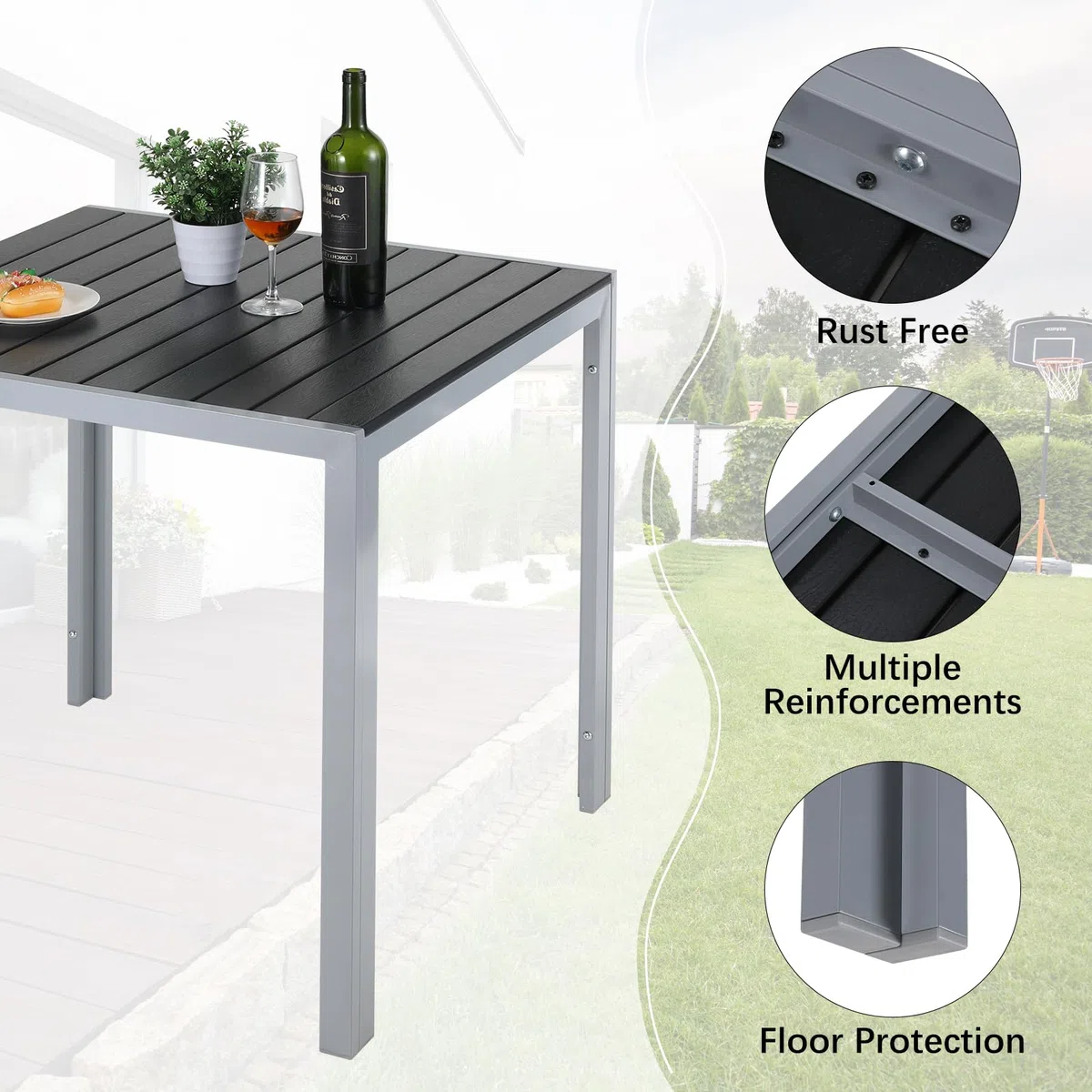 LIFERUN Set Giardino Esterno Alluminio 3 Pezzi, Tavolo da Giardino con Sedie, 1 Tavolo e 2 Sedie Pieghevole, Salotto Per Patio Giardino Balcone Veranda Esterno Piscina Terrazzo, Grigio argento