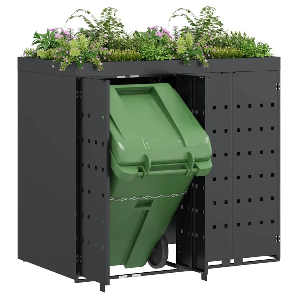 Copribidoni per 2 Bidoni di Spazzatura con Fioriera Contenitori Pattumiera Cassonetti Rifiuti 240 L Box Spazzatura rifiuti in Acciaio Antracite