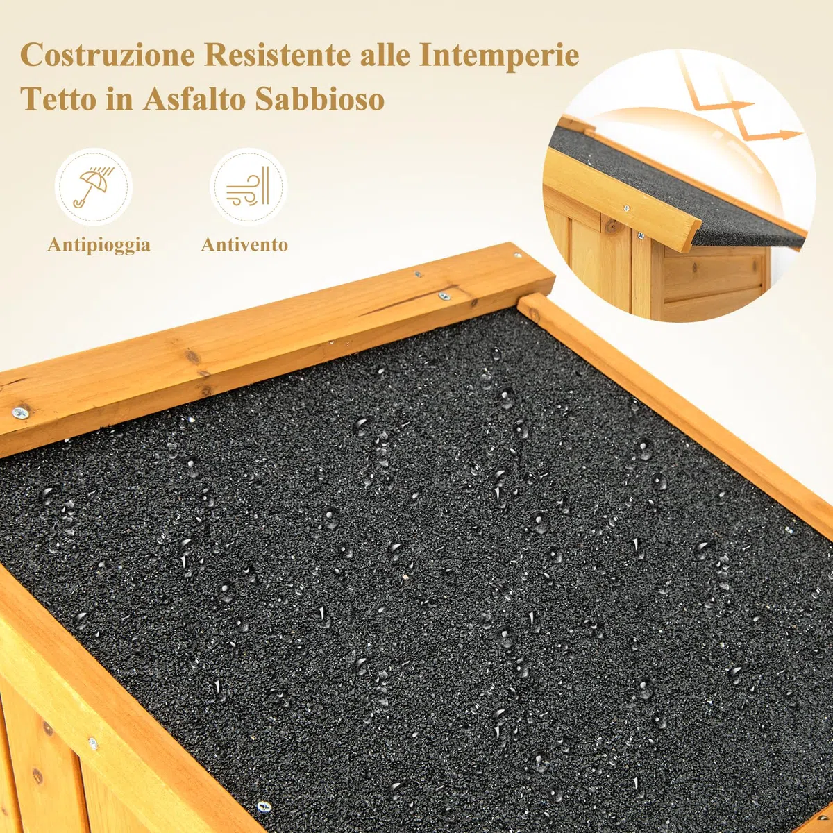 RELAX4LIFE Armadio da Esterno in Legno Massello Verniciato Giallo – Doppia Porta + Tavolino Pieghevole – Tetto in Asfalto Antipioggia – 65x42x180,5 cm – per Giardino, Patio e Cortile