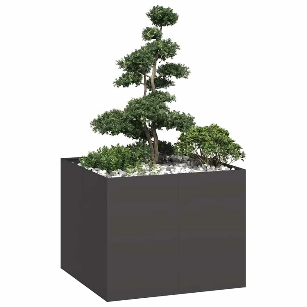 vidaXL Fioriera Nera 100x100x80 cm in Acciaio, Vaso per Piante, Supporto per Piante, Letto rialzato, Supporto per fioriera, Vassoio per Piante