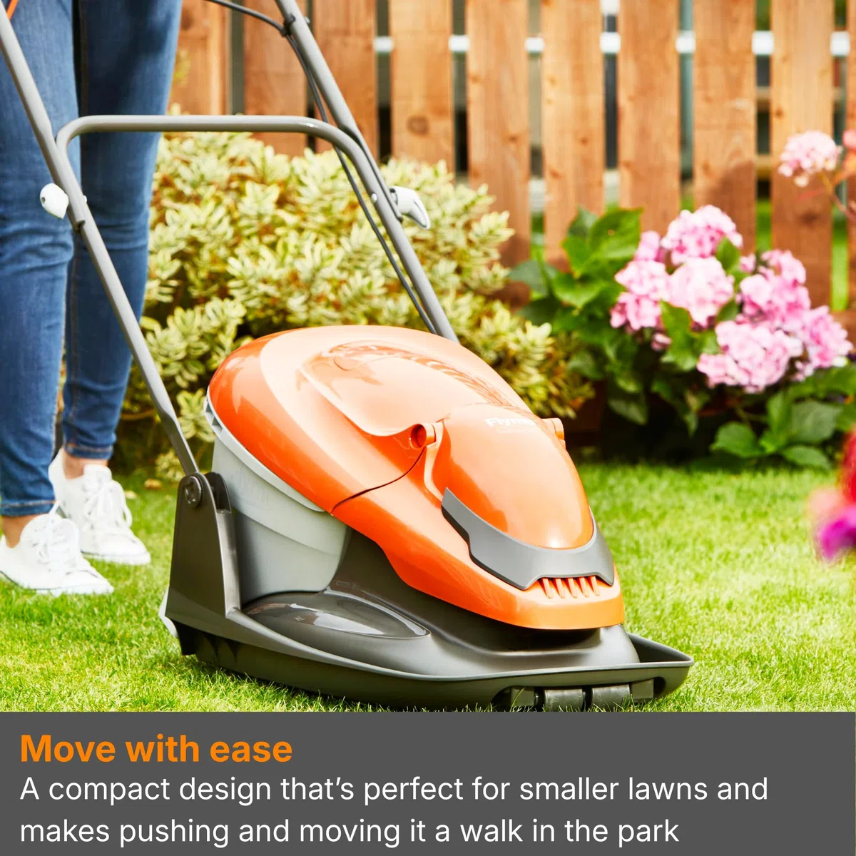 Flymo Tosaerba EASIglide 300 Hover Collect, motore da 1700 W, larghezza di taglio 30 cm, contenitore per erba da 20 litri, pieghevole, lunghezza cavo 10 m, arancione e grigio