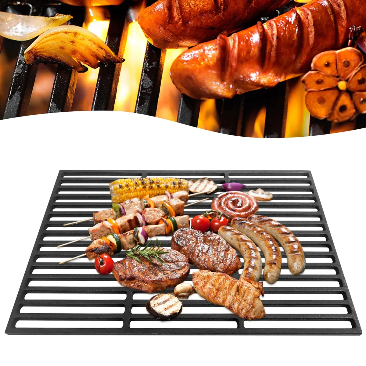 UISEBRT Griglia per barbecue in ghisa smaltata，54 x 34 cm Barbecue Accessori Barbecue per Griglia a Gas Carbone Forno e Griglia Rettangolo