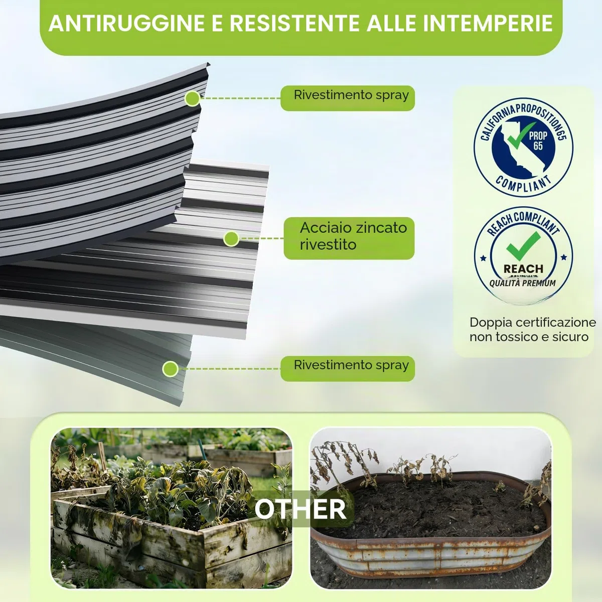 Ohuhu Fioriera Rialzata per Esterno, Cassetta da Giardino in Acciaio Rivestito Rinforzato 240x90x45 cm, Letto da Giardino in Metallo Rivestito Antiruggine per Verdure, Fiori e Sukkulent Grigio