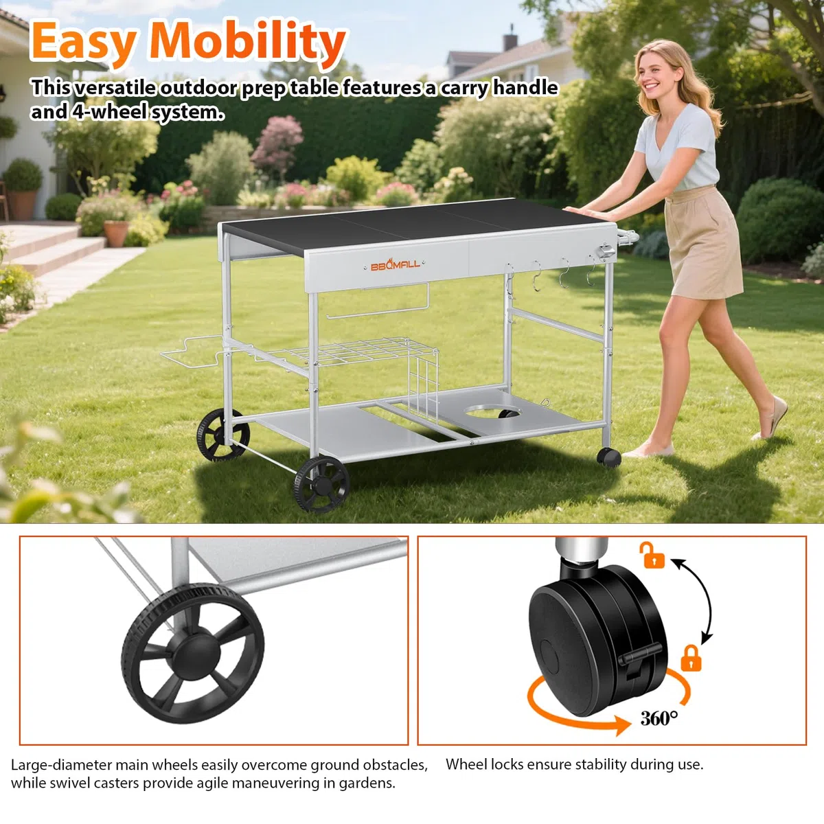 GFTIME Carrello per pizza migliorato per Koda/Karu/Fyra 16 & 12, 128 x 64 x 78 cm, carrello da cucina, carrello da portata per Ninja Woodfire, Blackstone Griddle, carrello per Weber serie Q
