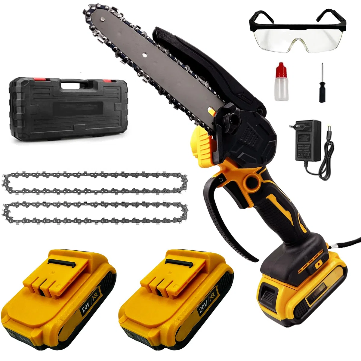 VOLTIX Mini Motosega a Batteria 6 Pollici, Motosega Elettrica Portatile per Potatura, Sega a Batteria per Legno con 2 Batterie, Motosega Elettrica Compatta con Catena di Ricambio per Giardinaggio