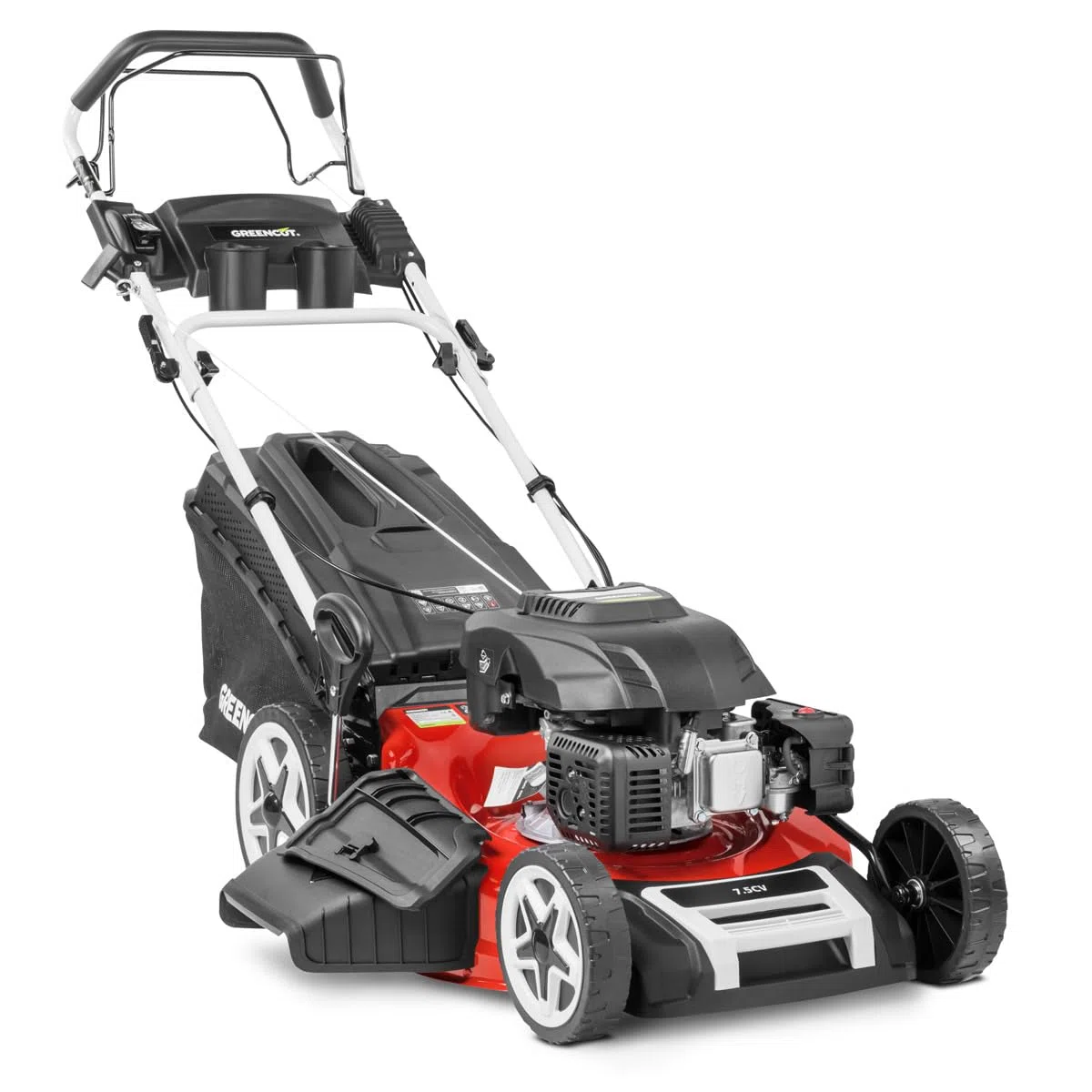 GREENCUT GLM880X – Tosaerba a benzina 173cc 7,5hp, semovente, 53cm, sistema 4en1 raccolta/mulching, altezza regolabile, sacco 65L, per giardini fino a 2000m²