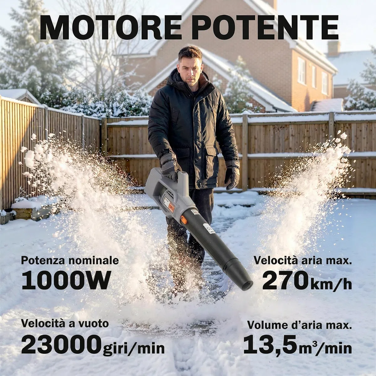Outsunny Soffiatore a Batteria 36V, Soffiatore Foglie con 2 Batteria 4Ah, Motore Brushless 1000W, 3 Livelli Velocità 270 km/h, Turbo Boost, Caricabatterie, Leggero, per Giardino Foglie Neve Polvere