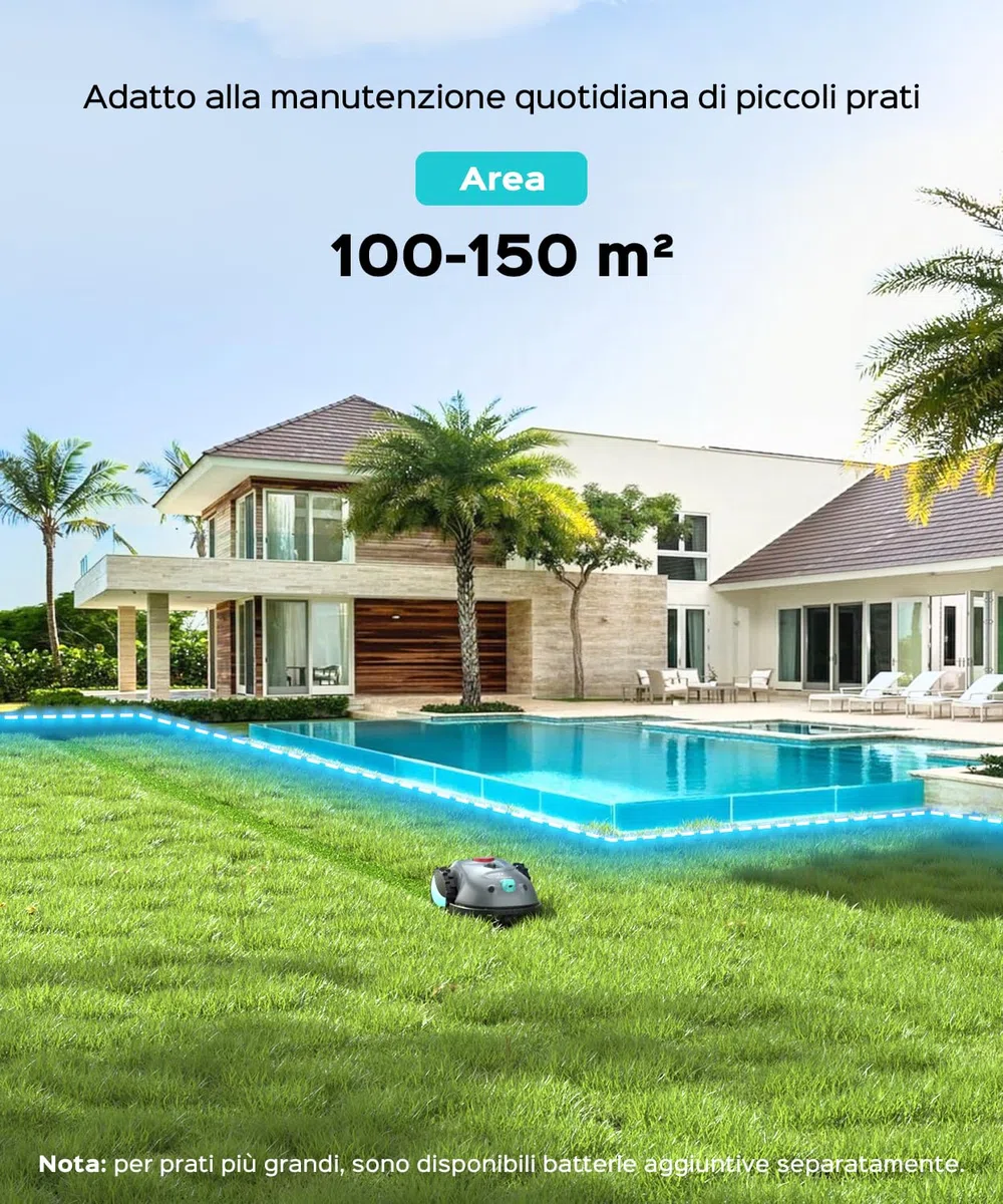 (2026 Upgrade) YARDCARE V100 Robot Tagliaerba a Batteria con Navigazione Visiva, Rilevamento di 150 Ostacoli, Robot Tosaerba Fino a 150 m², Robot Tosaerba con Lame di Ricambio, Banda magnetica