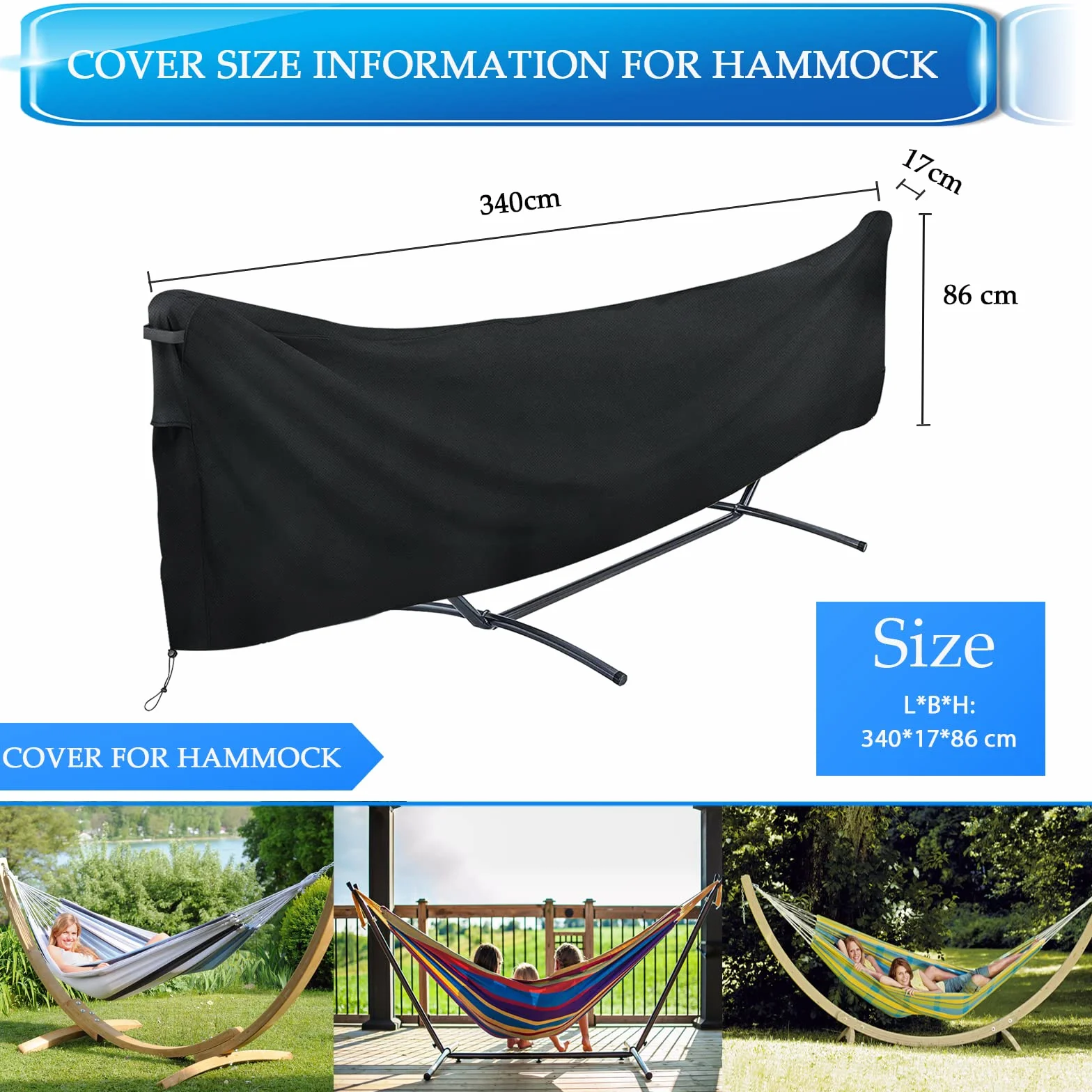 Copertura per Amaca Impermeabile, Telo Copri Completo Oxford 420D, Coperture Protettive per Amaca Sospesa da Giardino e Amaca Matrimoniale da Esterno, Resistente Alle Intemperie (340 x 17 X 86 cm)