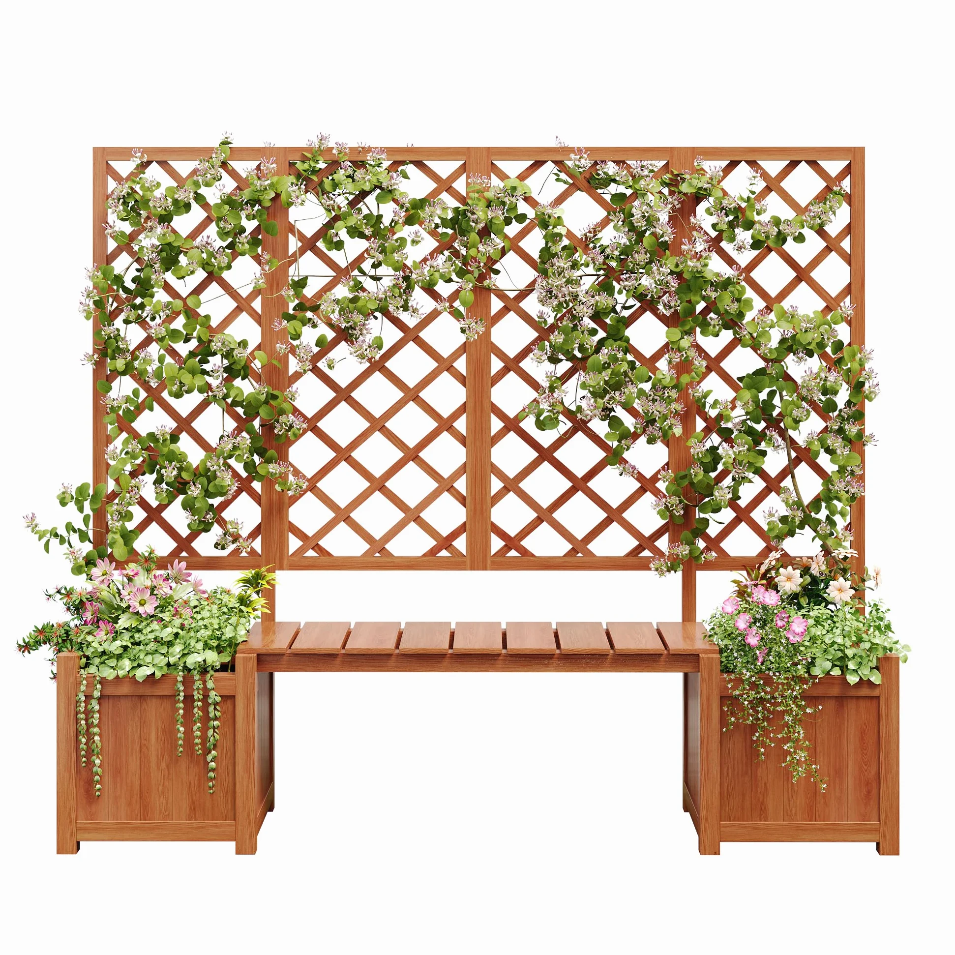 Fioriera con traliccio e seduta, in legno di abete massiccio, grigio, 169 x 145 x 42 cm, per piante rampicanti, terrazza e giardino (grigio-A)