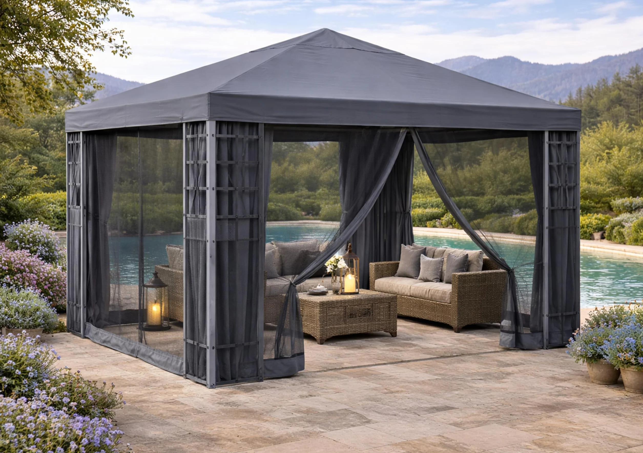QUICK STAR 4 pannelli laterali con zanzariera 300x195cm Antracite per gazebo 3x3m